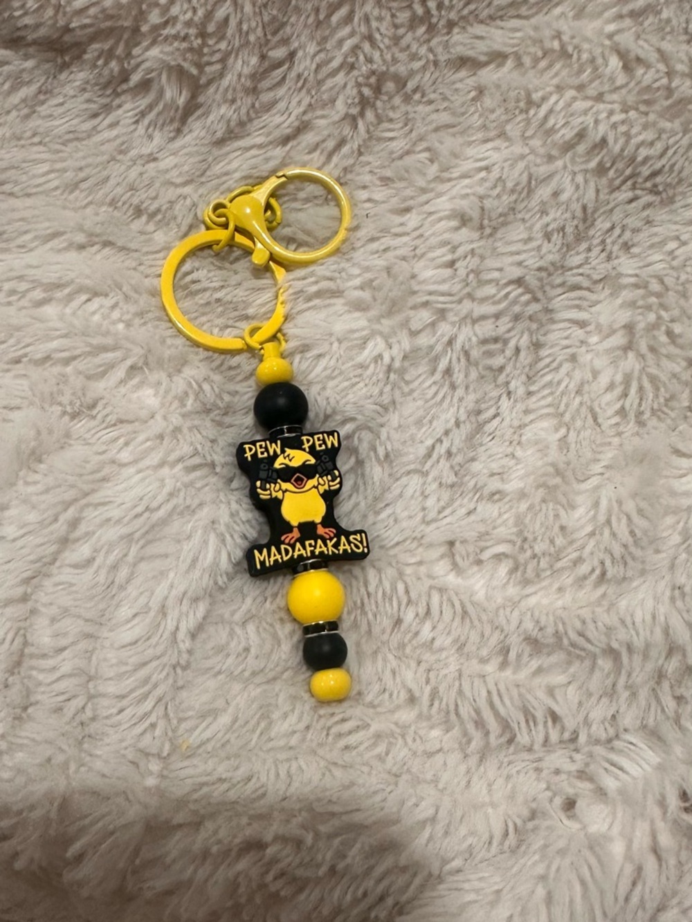 Yellow & Black Kids Keychain Charm - Playful Chick Design